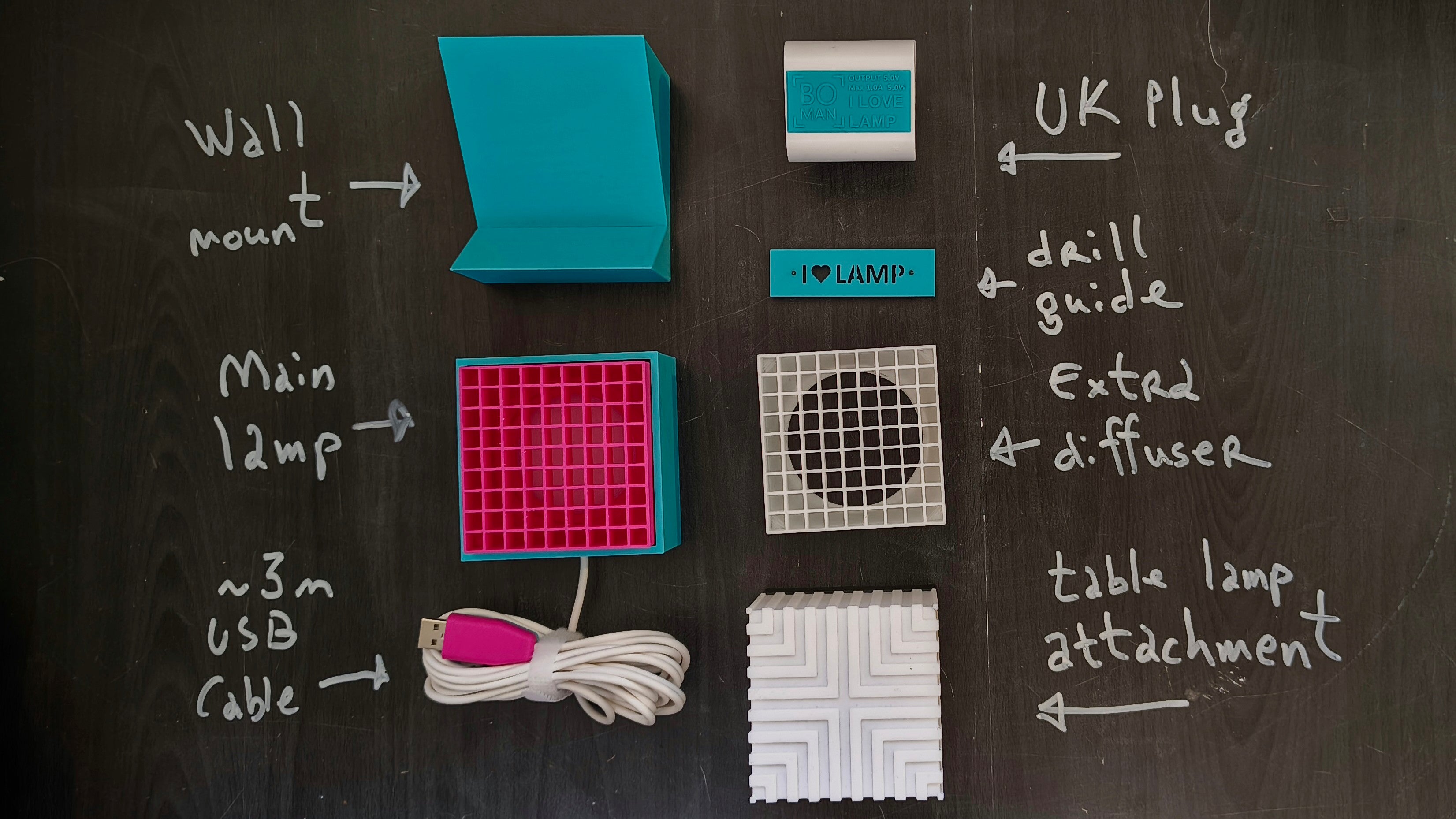 Modular Wall Lamp - oo1 -  [Turquoise & Magenta / White]